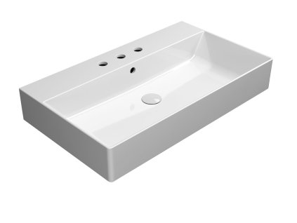 KUBE X keramické umyvadlo 80x47cm, broušená spodní hrana, 3 otvory, bílá ExtraGlaze