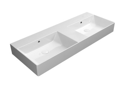 KUBE X keramické dvojumyvadlo 120x47cm, broušená spodní hrana, bez otvoru, bílá ExtraGlaze