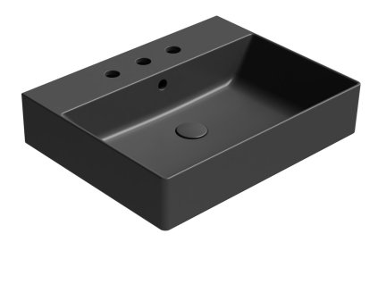 KUBE X keramické umyvadlo 60x47cm, broušená spodní hrana, 3 otvory, černá mat