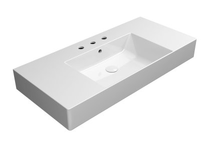 KUBE X keramické umyvadlo 100x47cm, s odkládacími plochami, broušená spodní hrana, 3 otvory, bílá ExtraGlaze