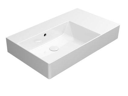 KUBE X keramické umyvadlo 80x47cm, s odkládací plochou vpravo, broušená spodní hrana, bez otvoru, bílá ExtraGlaze