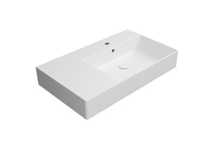 KUBE X keramické umyvadlo 80x47cm, s odkládací plochou vlevo, broušená spodní hrana, bílá mat