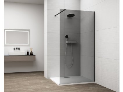 ESCA BLACK MATT jednodílná sprchová zástěna k instalaci ke stěně, kouřové sklo, 900 mm