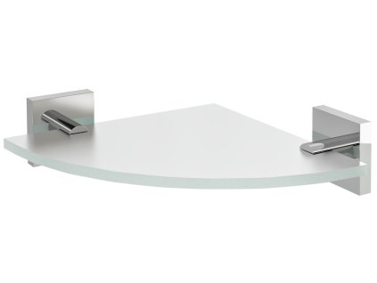 X-SQUARE skleněná police rohová, čtvrtkruhová 200x200mm, chrom/mléčné sklo