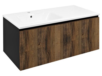 LOREA skříňka s umyvadlem 101x46x51,5cm (70+30cm), levá, dub collingwood/černá mat