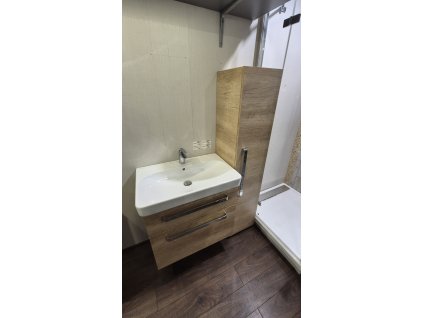 KOUPELNOVÝ SET SONATA - Skříňka 75 cm s umyvadlem Geberit + vysoká skříňka 35 x 35 x 160 cm, Dub Nebraska VYSTAVENÉ ZBOŽÍ, VELMI DOBRÝ STAV, BEZ ZÁRUKY NA POVRCHOVÉ VADY - DODÁNÍ DO TÝDNE ! (ZÁRUKA 1 ROK)