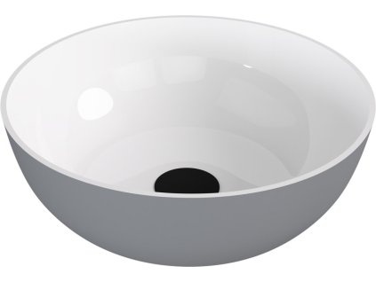 BANERA ROUND umyvadlo na desku, litý mramor, průměr 39cm, bílá/šedá mat