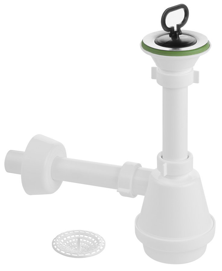 Aqualine Sifon pro výlevku, nerez výpust 80mm, zátka s uchem, DN32, bílá