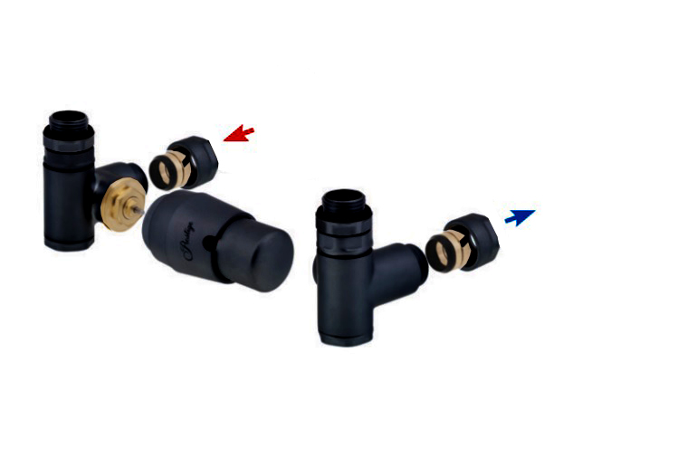 HS Integra - připojovací armatura pro spodní krajní připojení s termostatickou hlavicí nalevo pro kombinaci s topnou patronou - černá matná (Matice pro Cu 15 mm)
