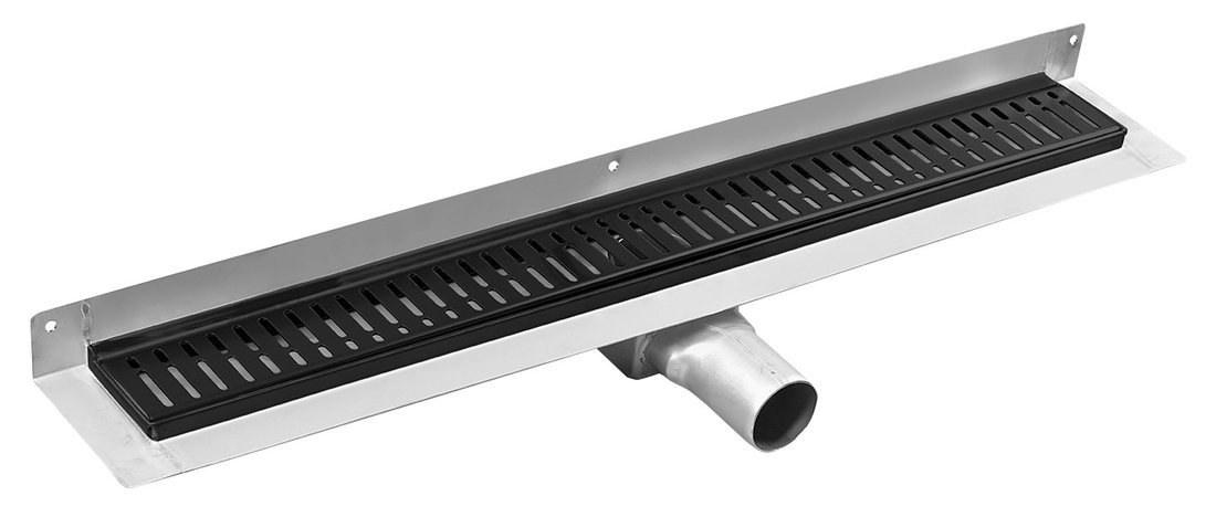 Gelco MANUS ONDA nerezový podlahový žlab s roštem, ke stěně, L-1250, DN50, černá mat