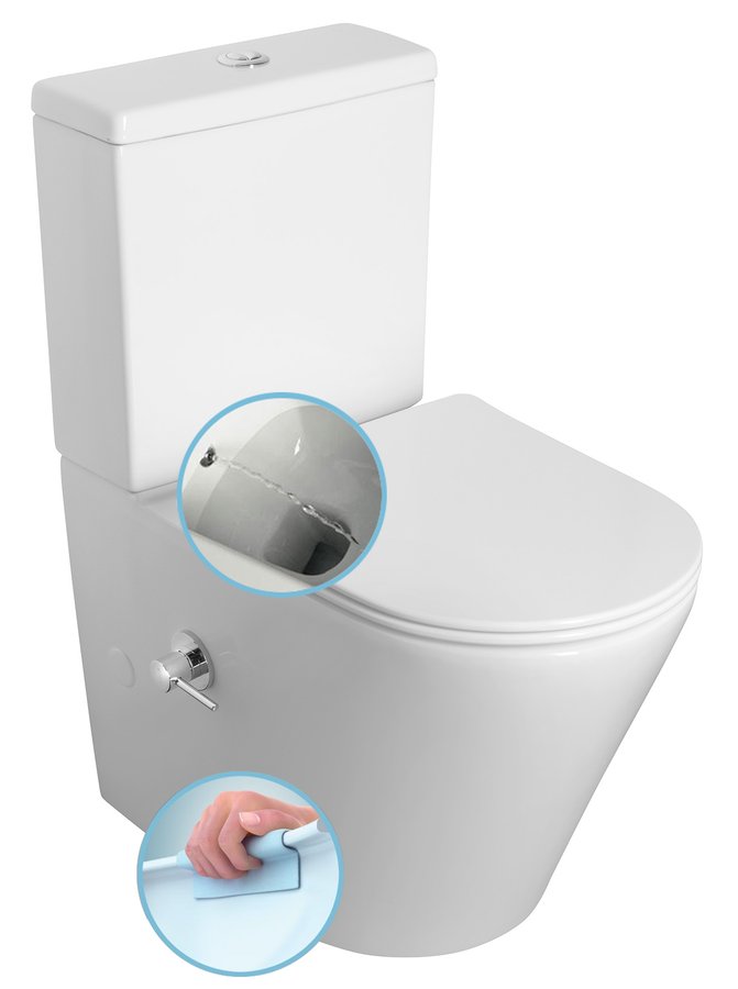 Levně Sapho PACO CLEANWASH WC kombi, integrovaná baterie a bidet. sprška, spodní/zadní odpad, bílá