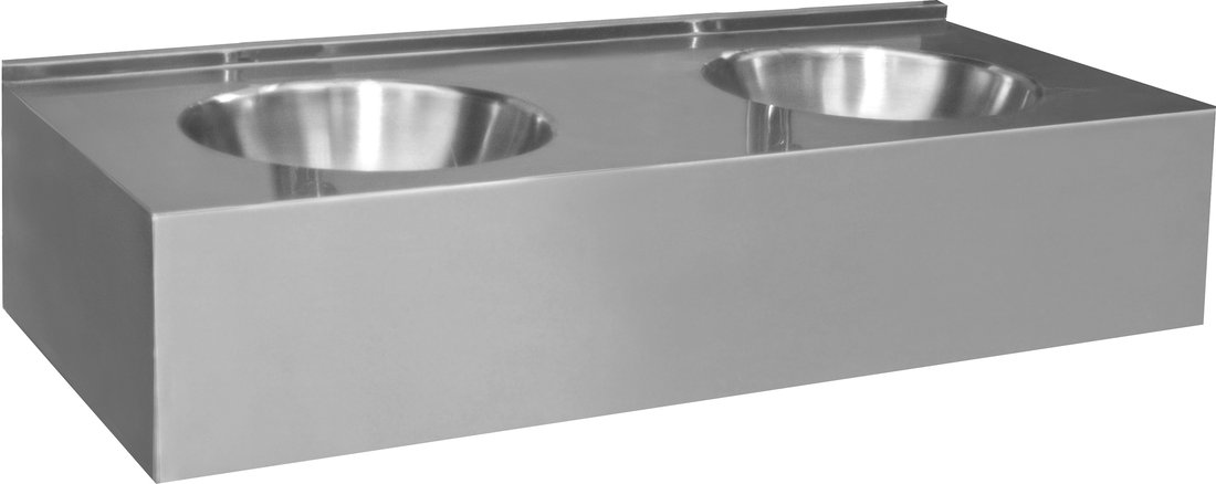 Levně NOFER Závěsný pult se dvěmi umyvadly 1200x270x550 mm, nerez mat