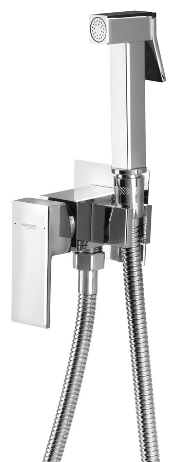 Aqualine Podomítková bidetová baterie se Stop sprškou, hadice 1,2m, hranatá, chrom