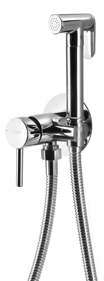 Aqualine Podomítková bidetová baterie se Stop sprškou, hadice 1,2m, kulatá, chrom