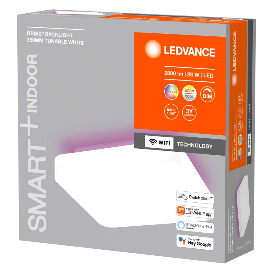 LEDVANCE ORBIS BACKLIGHT stropní svítidlo, 350x350mm, WIFI RGB+stmívatelné, 2800lm, 28W, bílá