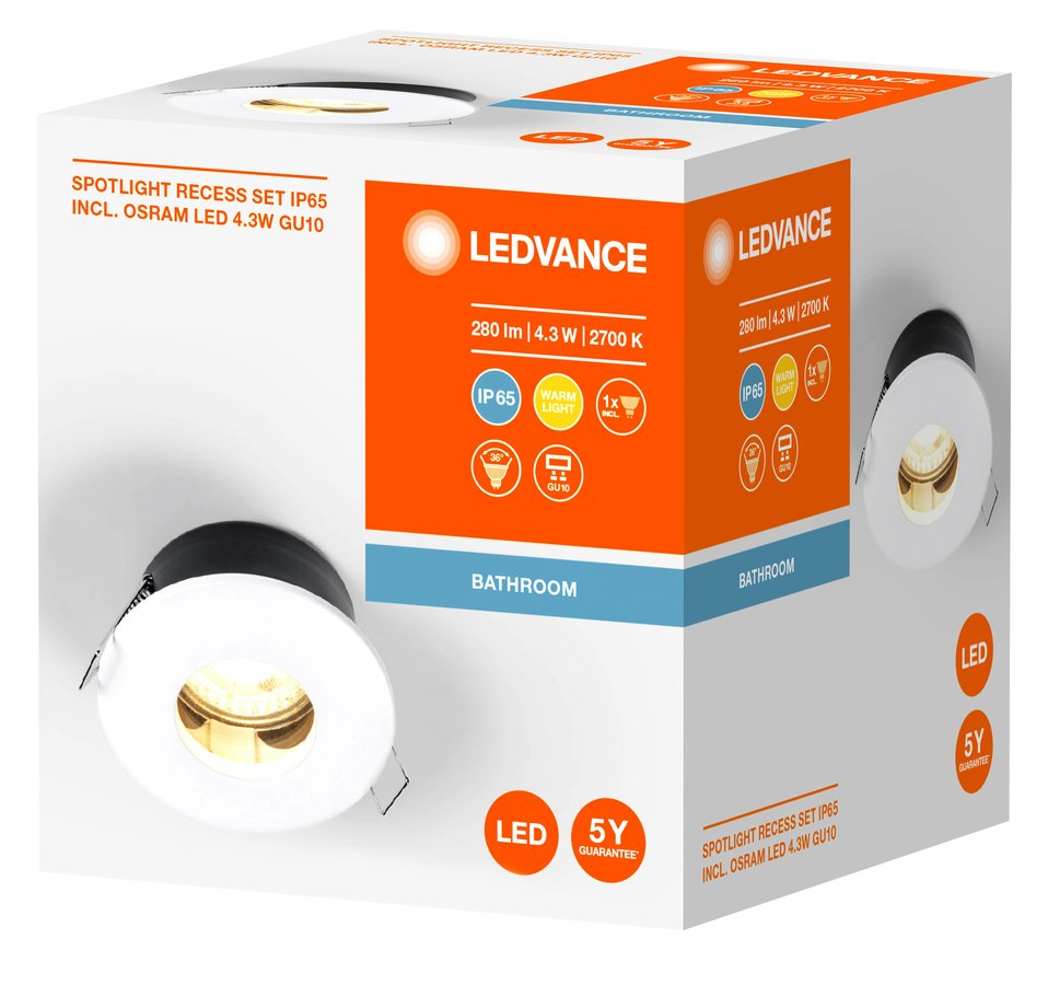 LEDVANCE SPOTLIGHT koupelnové podhledové svítidlo, GU10, 4,3W, 230V, IP65, bílá