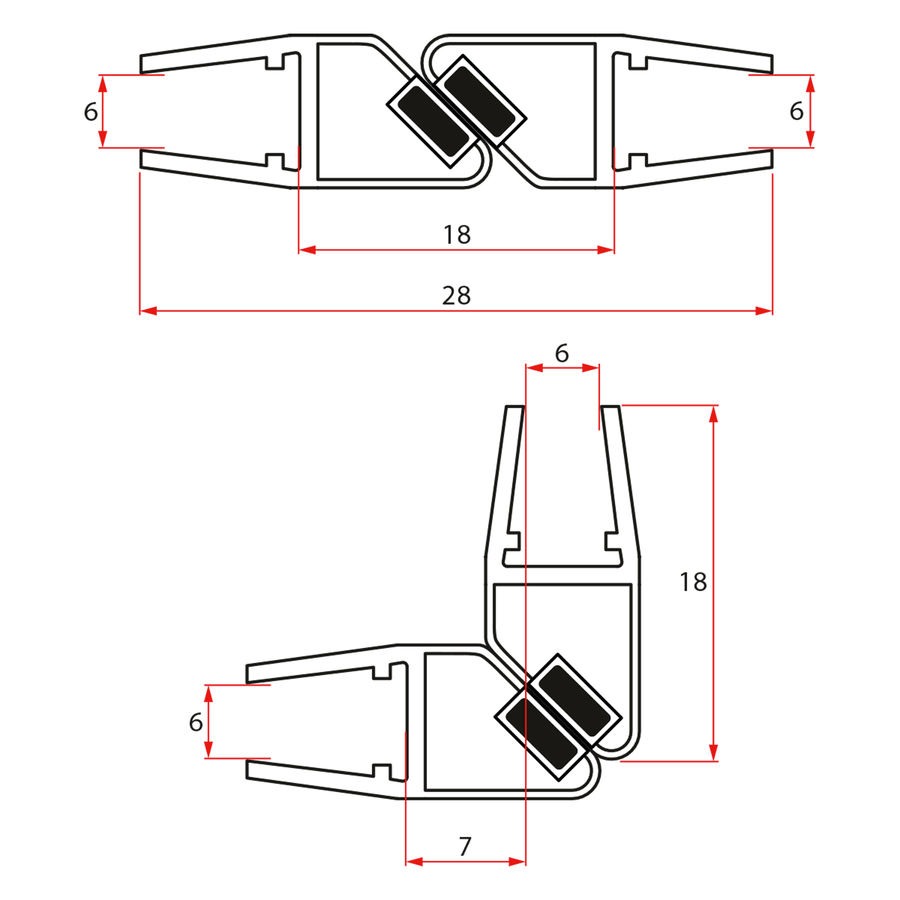 Gelco Set magnetických těsnění 45°pro sklo 6/6mm; 1900mm