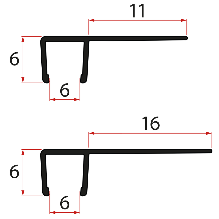 Gelco Set svislých těsnění pro sklo 6/6mm, 1900mm, černá (2ks)