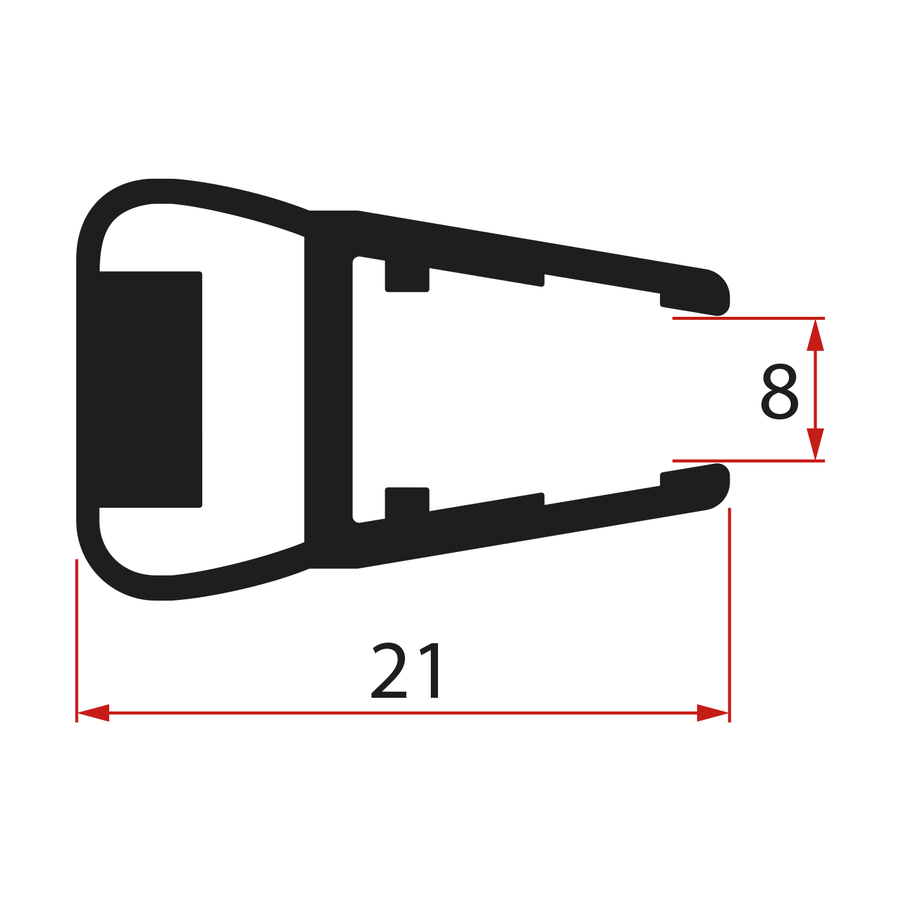 Gelco Magnetické těsnění ploché, sklo 8mm, 2000mm, černá