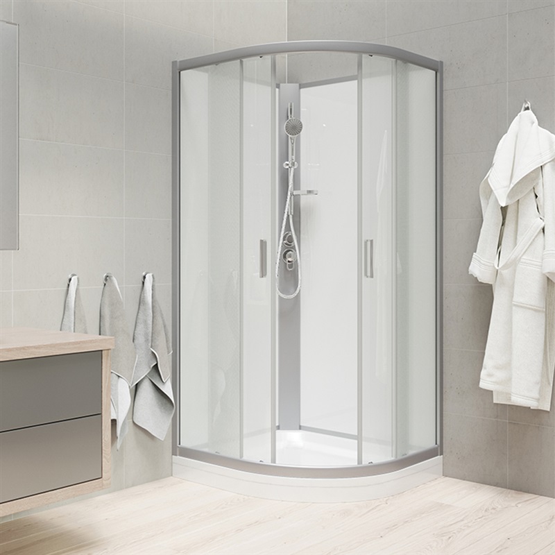 Levně Mereo Kompletní sprchový box; čtvrtkruh 90 x 90 cm; satin rám; hrubé sklo; litá vanička