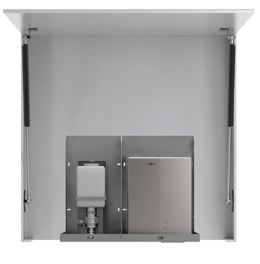 NOFER BASIC zrcadlová skříňka 100cm s automatickým dávkovačem mýdla a senzorovým osoušečem rukou