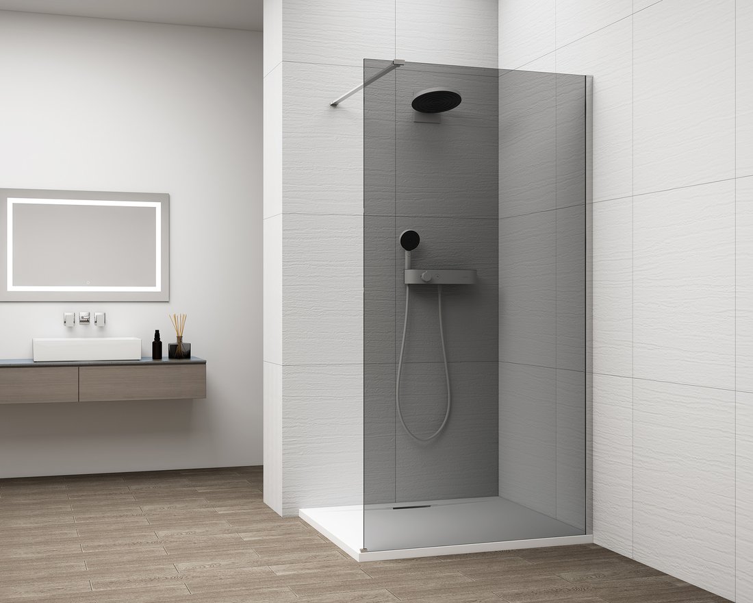 Levně Polysan ESCA CHROME jednodílná sprchová zástěna k instalaci ke stěně, kouřové sklo, 800 mm