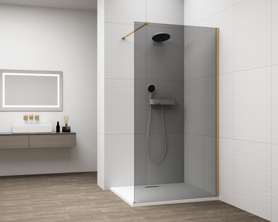 Levně Polysan ESCA GOLD MATT jednodílná sprchová zástěna k instalaci ke stěně, kouřové sklo, 1400 mm