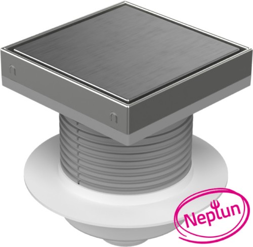 Chuděj Podlahová vpust spodní DN50, plovák Neptun, mřížka 150x150 mm nerez STEEL (Gule spodní DN50 s nerez mřížkou)