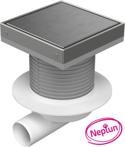 Chuděj Podlahová vpust boční DN50, plovák Neptun, mřížka 150x150 mm nerez STEEL (Gule boční DN50 s nerez mřížkou)