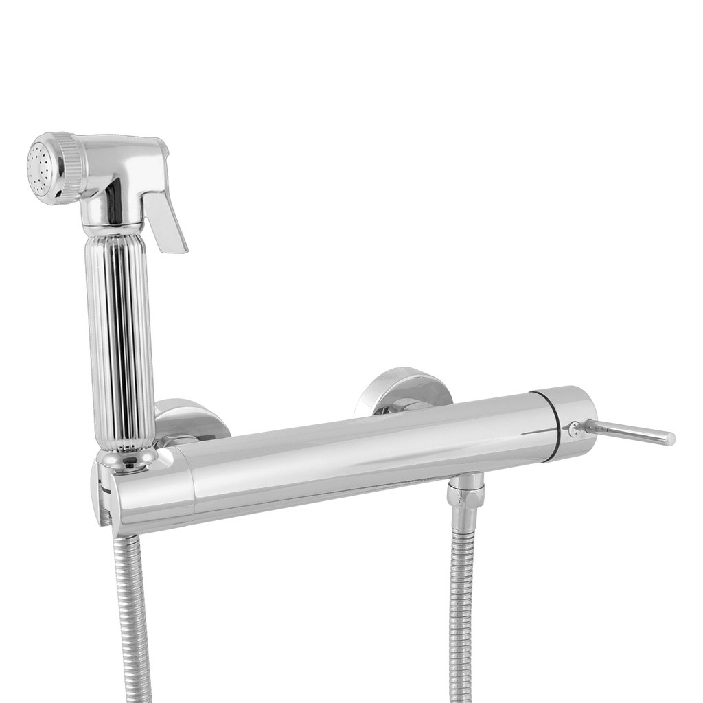 RAV Slezák Bidetový set - nástěnná baterie rozteč 100 mm s retro bidetovou sprškou a kovovou hadicí 1250 mm