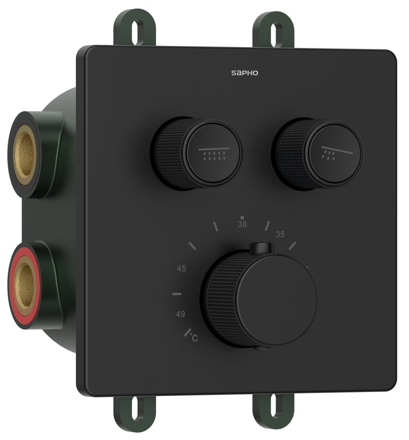 Sapho SMART SELECT podomítková sprchová termostatická baterie, box, 2 výstupy, černá mat