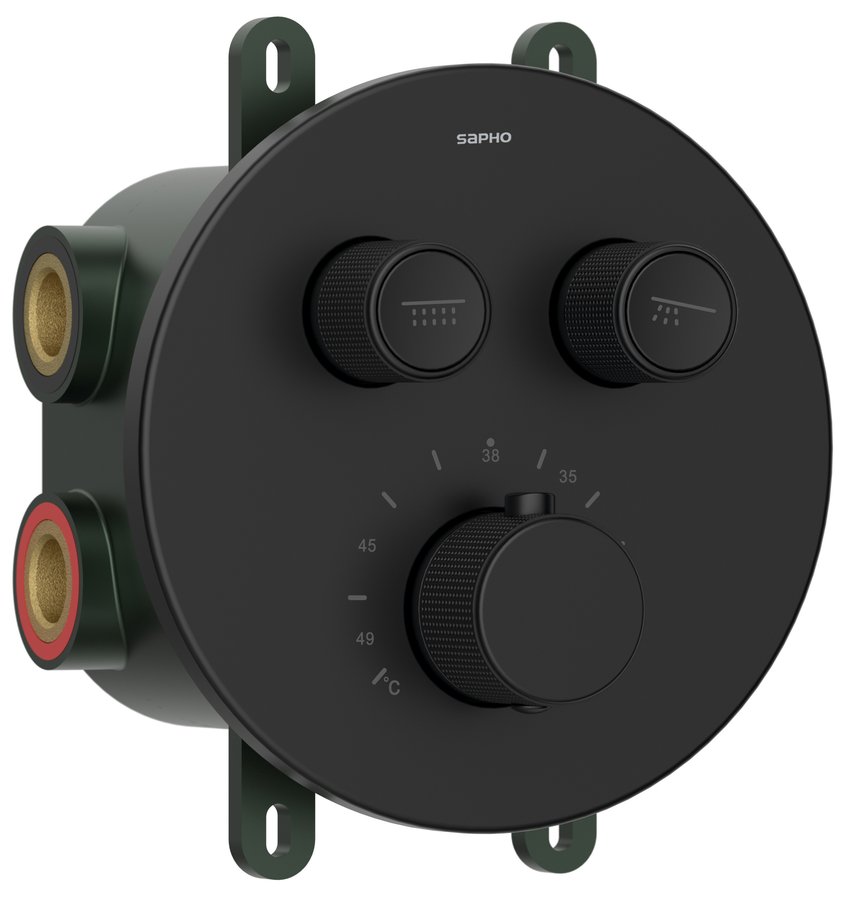 Levně Sapho SMART SELECT podomítková sprchová termostatická baterie, box, 2 výstupy, černá mat