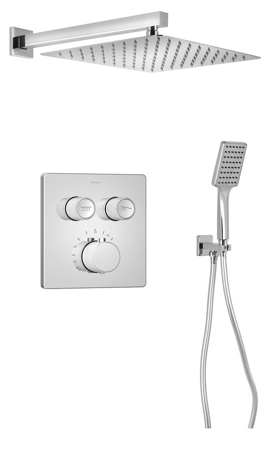 Sapho SMART SELECT podomítkový sprchový set s termostatickou baterií, 2 výstupy, vyústění, chrom