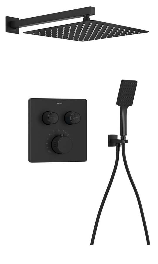 Sapho SMART SELECT podomítkový sprchový set s termostatickou baterií, 2 výstupy, vyústění, černá mat