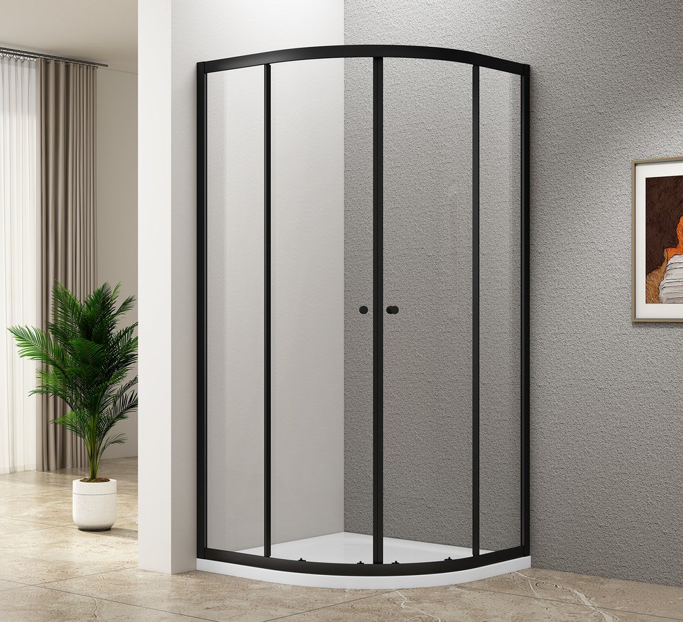 Aqualine ARLETA BLACK čtvrtkruhová sprchová zástěna 800x800mm; čiré sklo