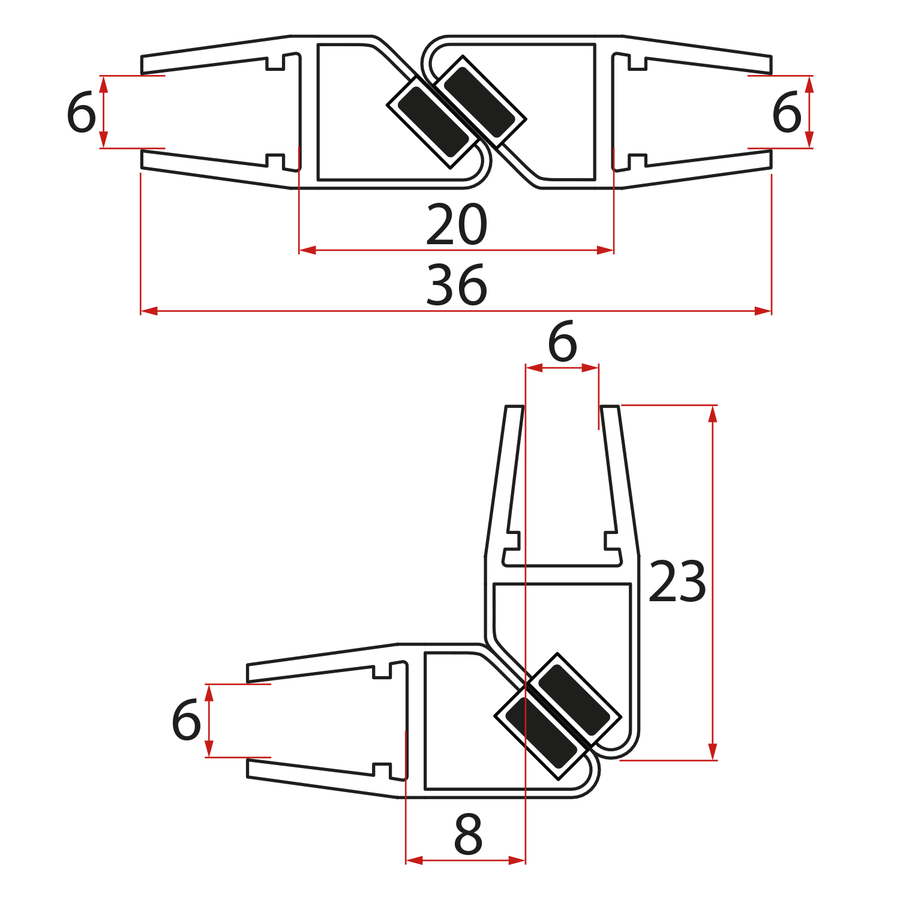 Levně Polysan Set magnetických těsnění 45°pro sklo 6/6mm, 1900mm (2ks)