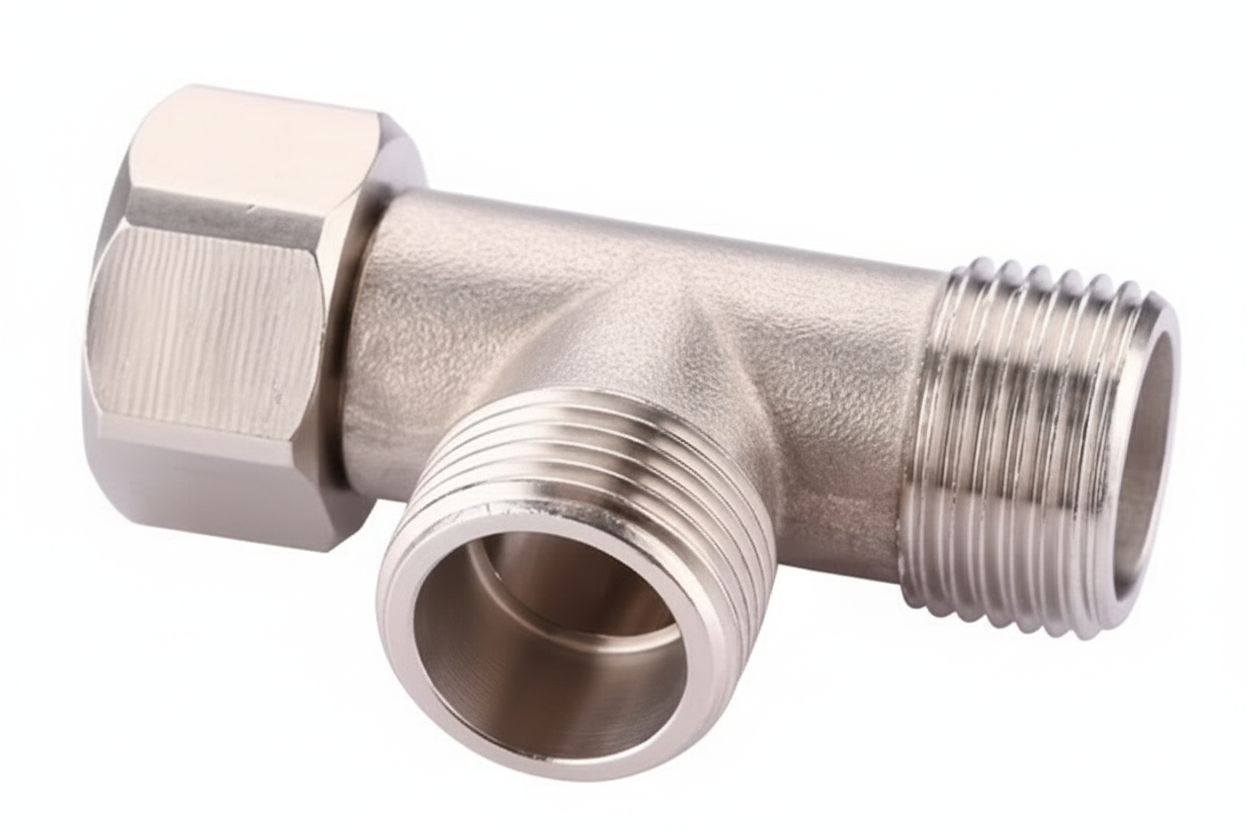 Eco produkty T-kus 3/8" s jednou otočnou maticí - T adaptér s maticí 3/8" x 3/8" x 3/8" povrch nikl