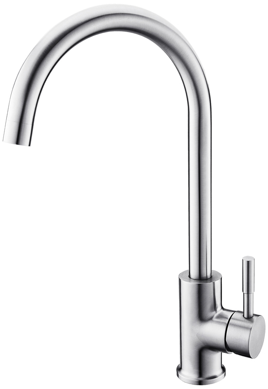 Eco produkty Steel Round stojánková dřezová baterie s vrchním obloukovým ramenem, broušená nerez