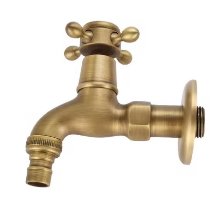 Levně Eco produkty Mosazný nástěnný zahradní ventil 1/2" s keramickým uzavíráním, délka 95 mm - stará mosaz