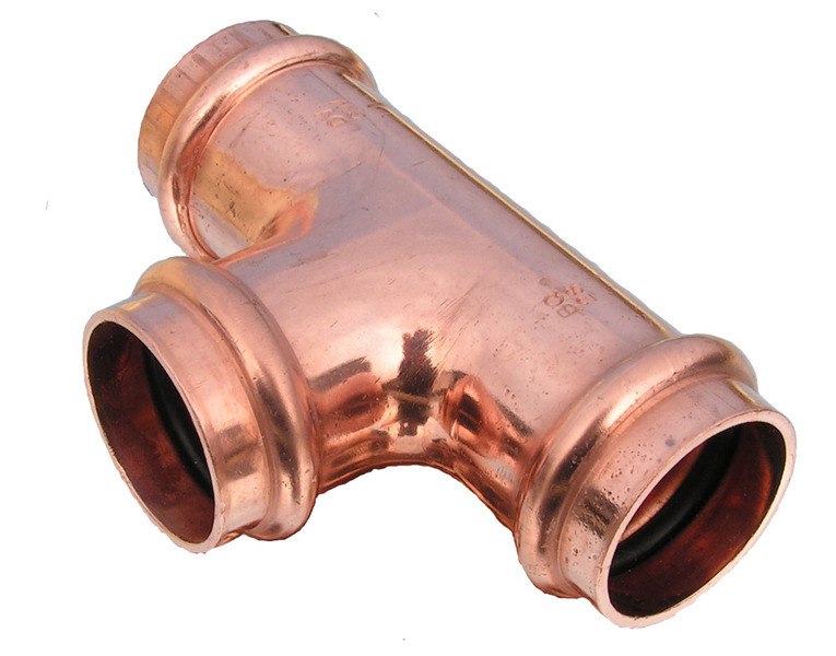Press měděný T-kus lisovací 15 FFF - lisovací T kus 15x15x15 mm  pro vodu; topení a plyn