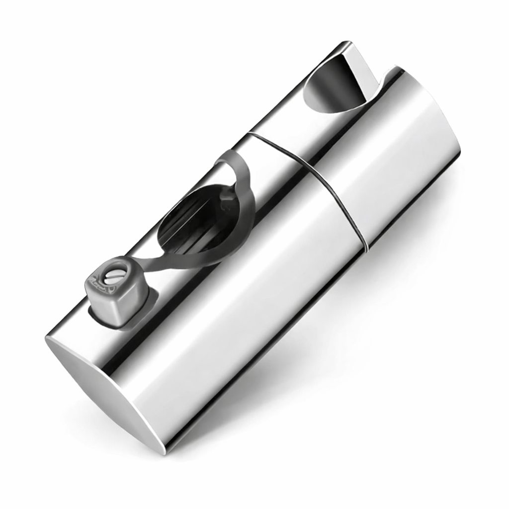 Eco produkty QUADRO SHOWER HOLDER CHROM náhradní tlačítkový posuvný držák ke sprchové tyči UNIVERSÁLNÍ - pro průměry tyčí 22 - 25  mm  Instalace možná  přímo na sprchovou tyč bez demontáže; chrom