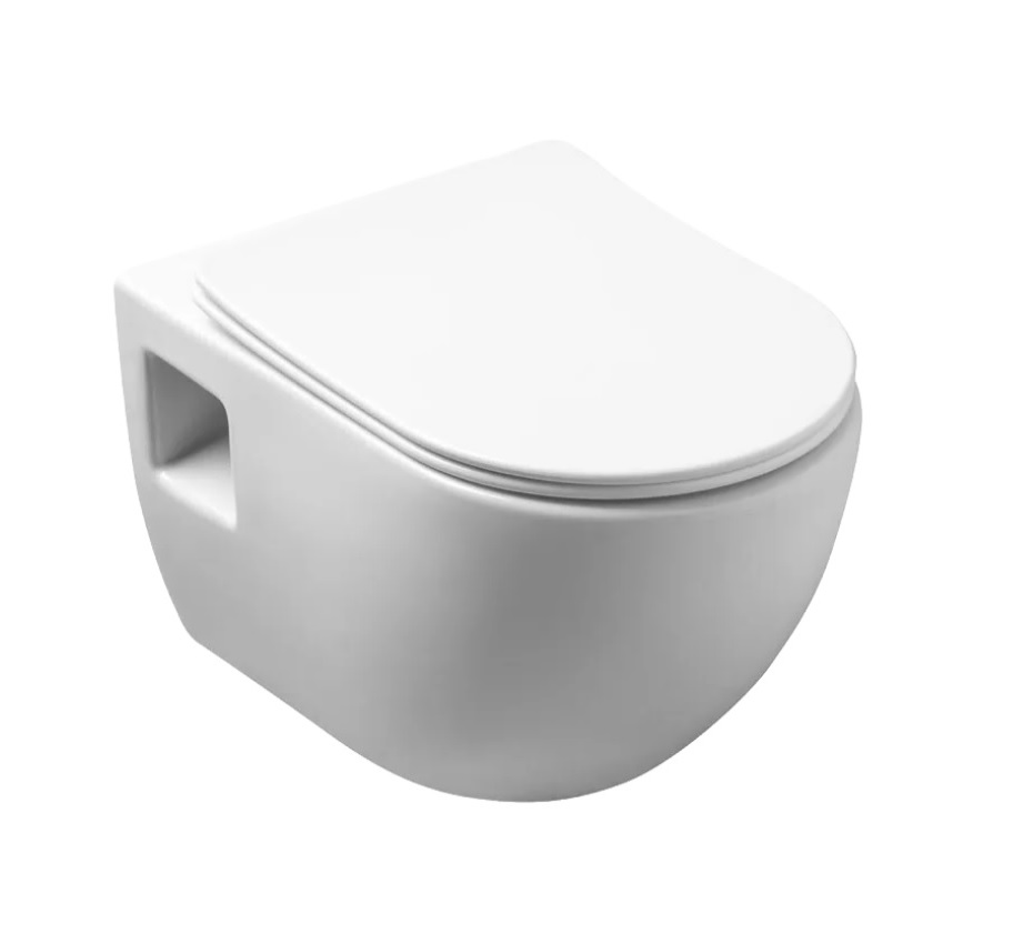 Levně SARM RIMLESS; wc mísa s viditelným zavěšením 36 x 51 cm; bezokruhové splachování; včetně sedátka; bílá