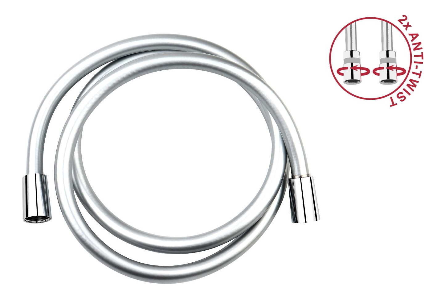 Aquaristo DOUBLE ANTITWIST 200 plastová sprchová hadice; 200cm; metalická stříbrná/chrom - systém proti překroucení