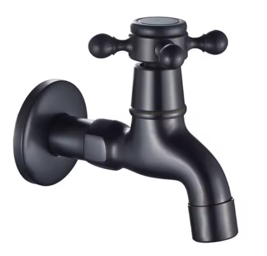 Eco produkty Černý mosazný nástěnný výtokový ventil 1/2" s keramickým uzavíráním; délka 95 mm - černá barva