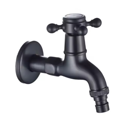 Eco produkty Černý mosazný nástěnný zahradní ventil 1/2" s keramickým uzavíráním, délka 95 mm - černá barva