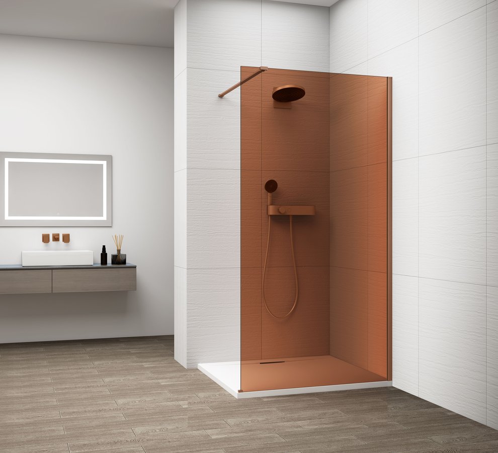 Levně Polysan ESCA COPPER MATT jednodílná sprchová zástěna k instalaci ke stěně, sklo Marron, 1400 mm