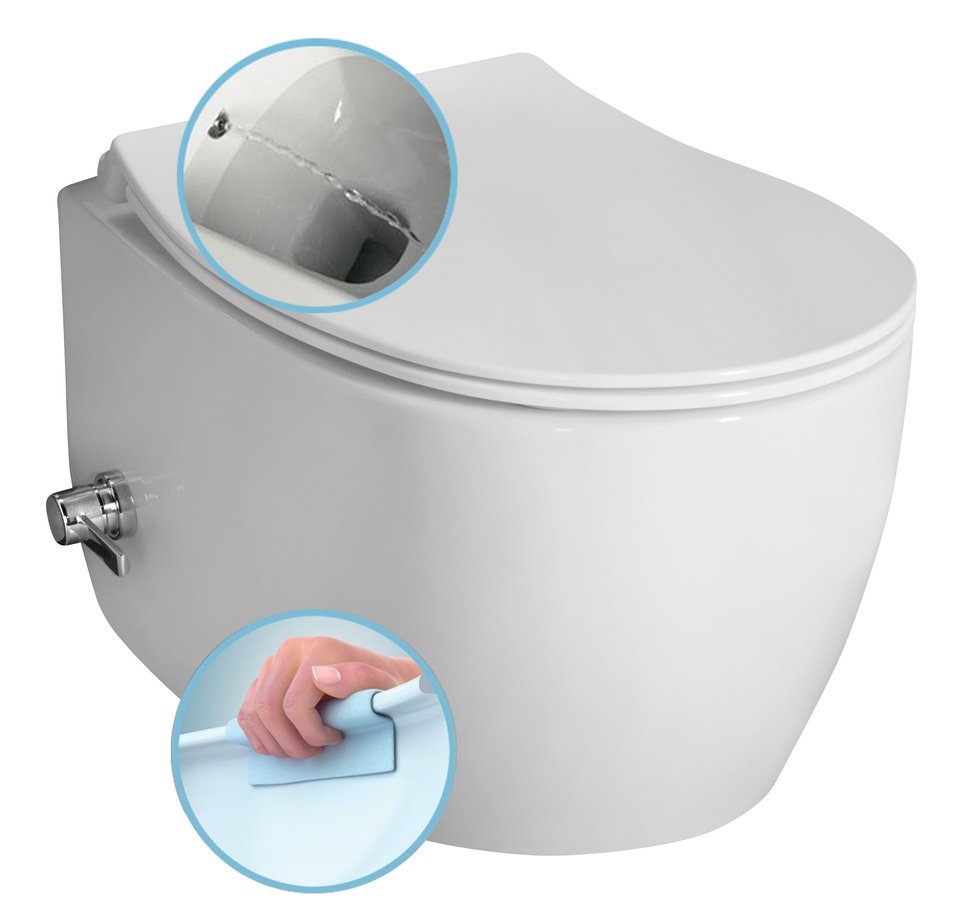 Levně Isvea SENTIMENTI CLEANWASH závěsná WC mísa, integrovaný ventil a bidet. sprška, Rimless, 36x51cm, bílá