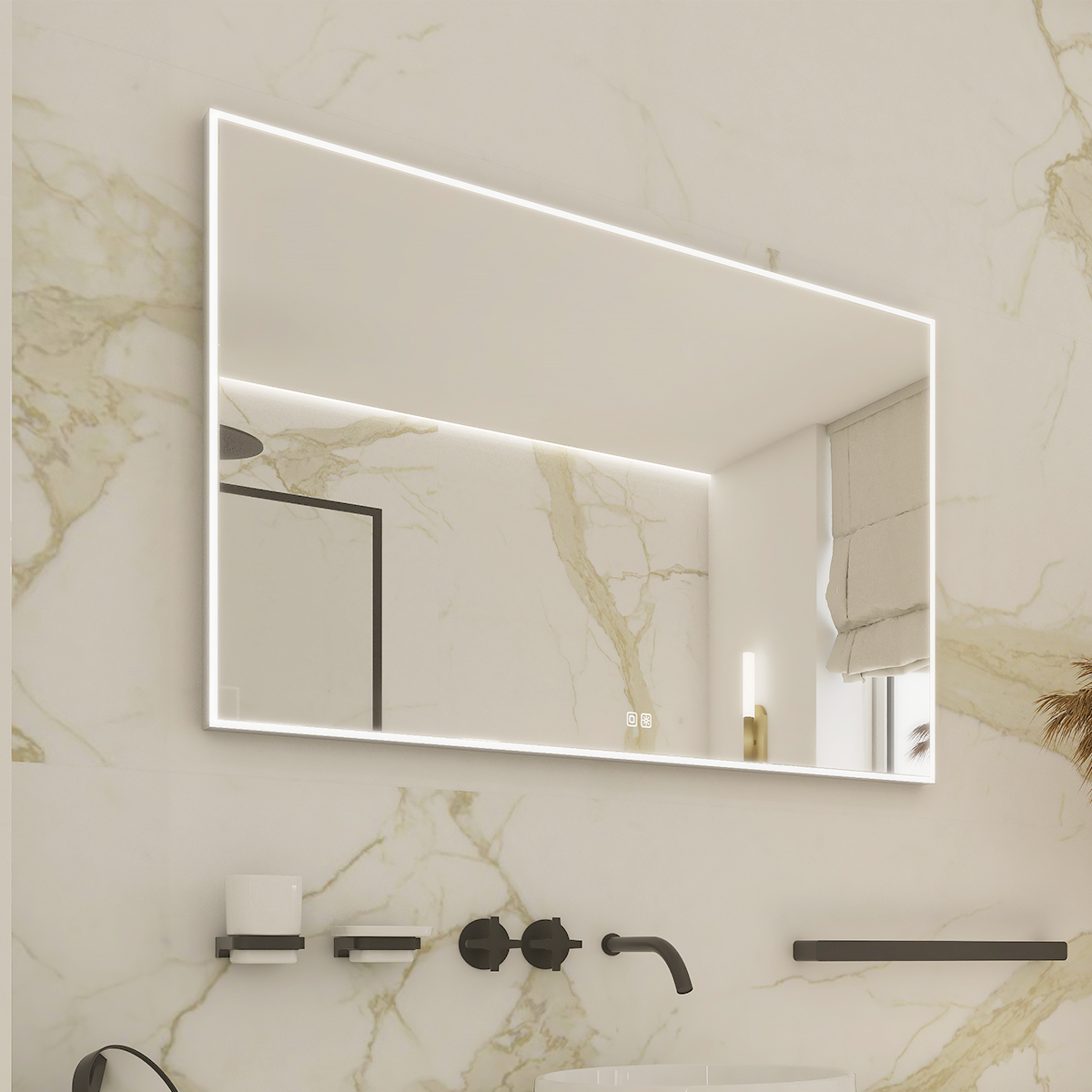 Nimco LED zrcadlo 100 x 70, dotykový senzor, OBDELNÍKOVÁ - OSTRÉ ROHY, Hliník
