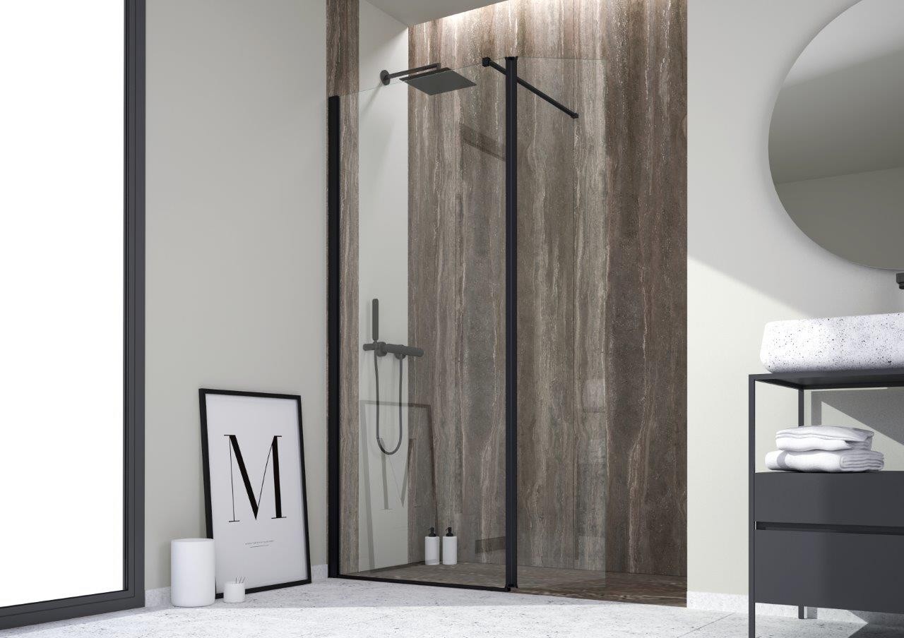 Forte DECO WALK-IN W1P — Barva rámu - Hliník ossidato, Rozměr A - 80, Směr zavírání - Pravé (DX), Výplň - Stampato C bezpečnostní sklo - 6 mm