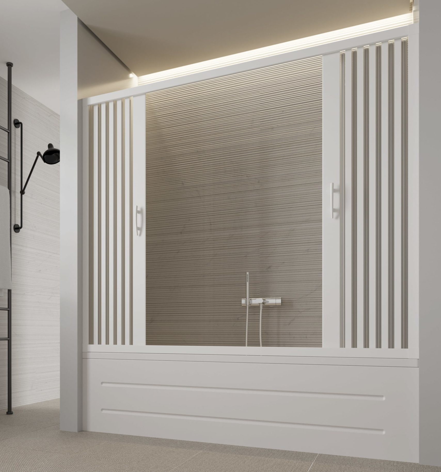 Forte Vanová zástěna FLEX - VASCA MARTE NEW — Rozměr A - 140 - 170, Rozměr C - 150, Typ otevírání -   Zavírání do středu